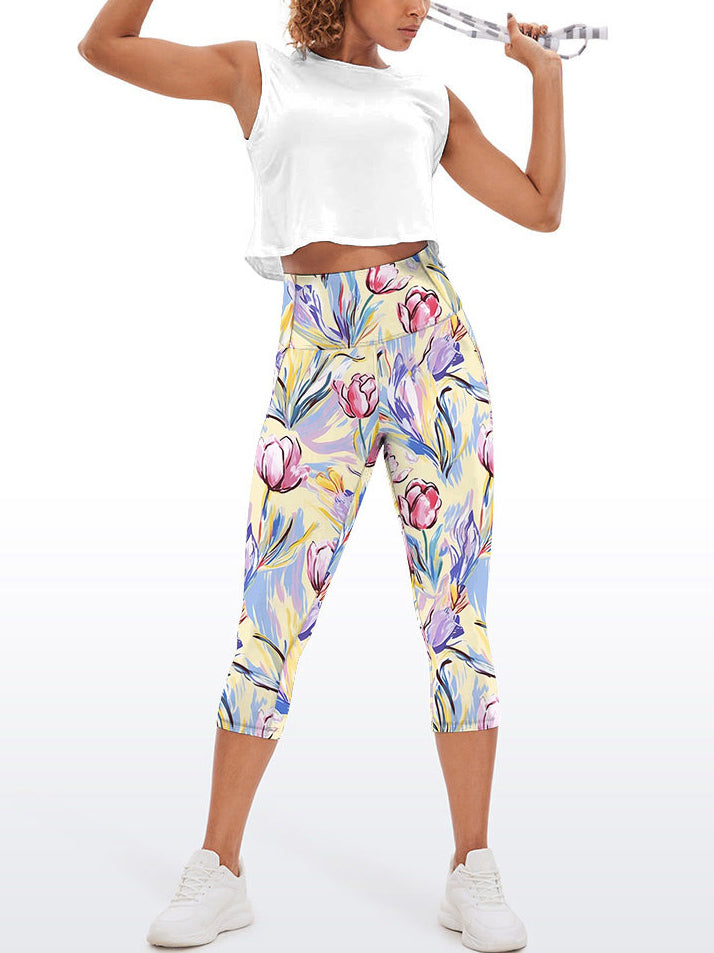 Flower watercolor hand painted tulips capris