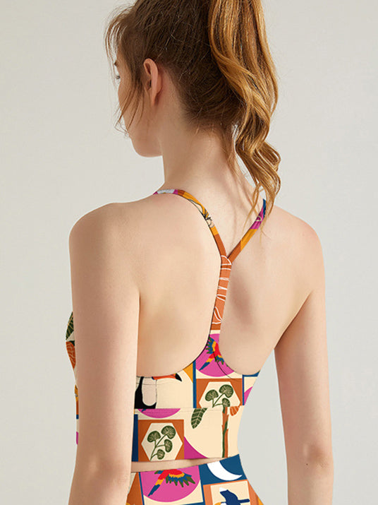 Botanical tropical rapport toucan bird plants patchwork tank tops