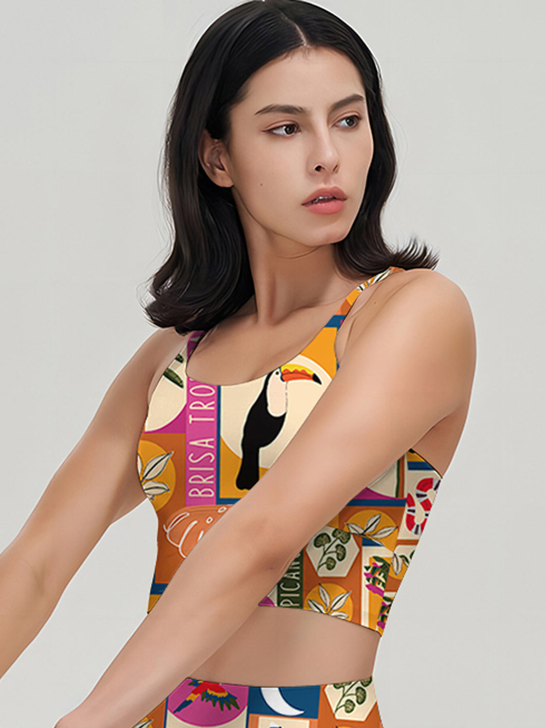 Botanical tropical rapport toucan bird plants patchwork tank tops