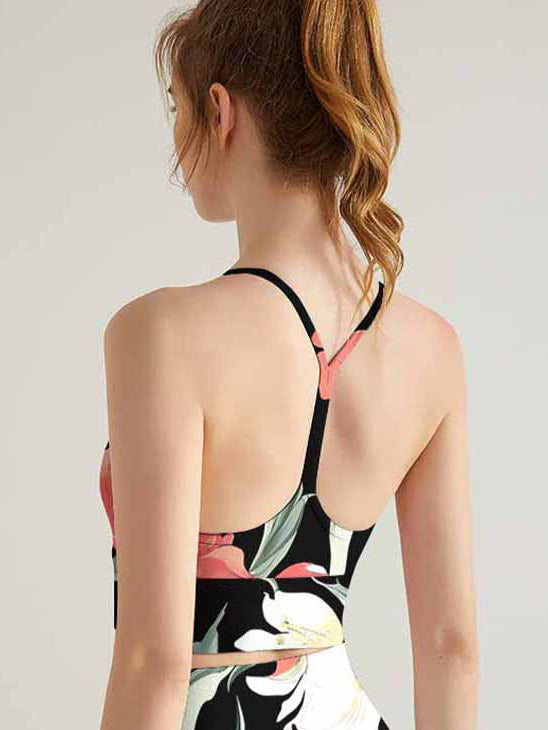 Flower white and red floral dark tank tops