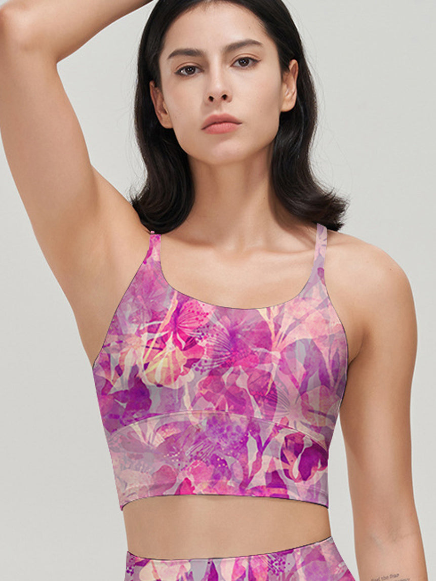 Flower magenta watercolor lilac leaves tank tops