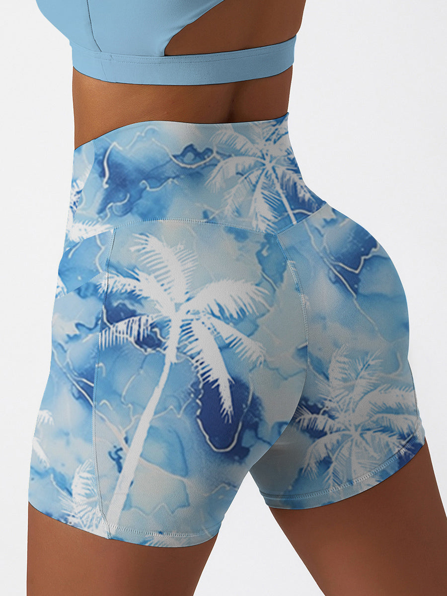 Botanical elegant white palm tree white shorts