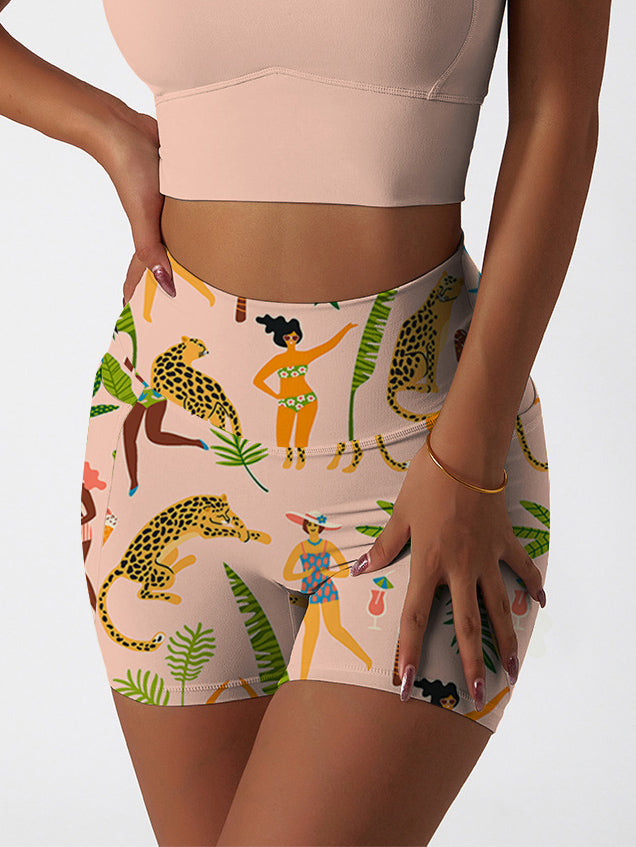 Botanical jungle cheetah wild cats tropical palm tree pink shorts