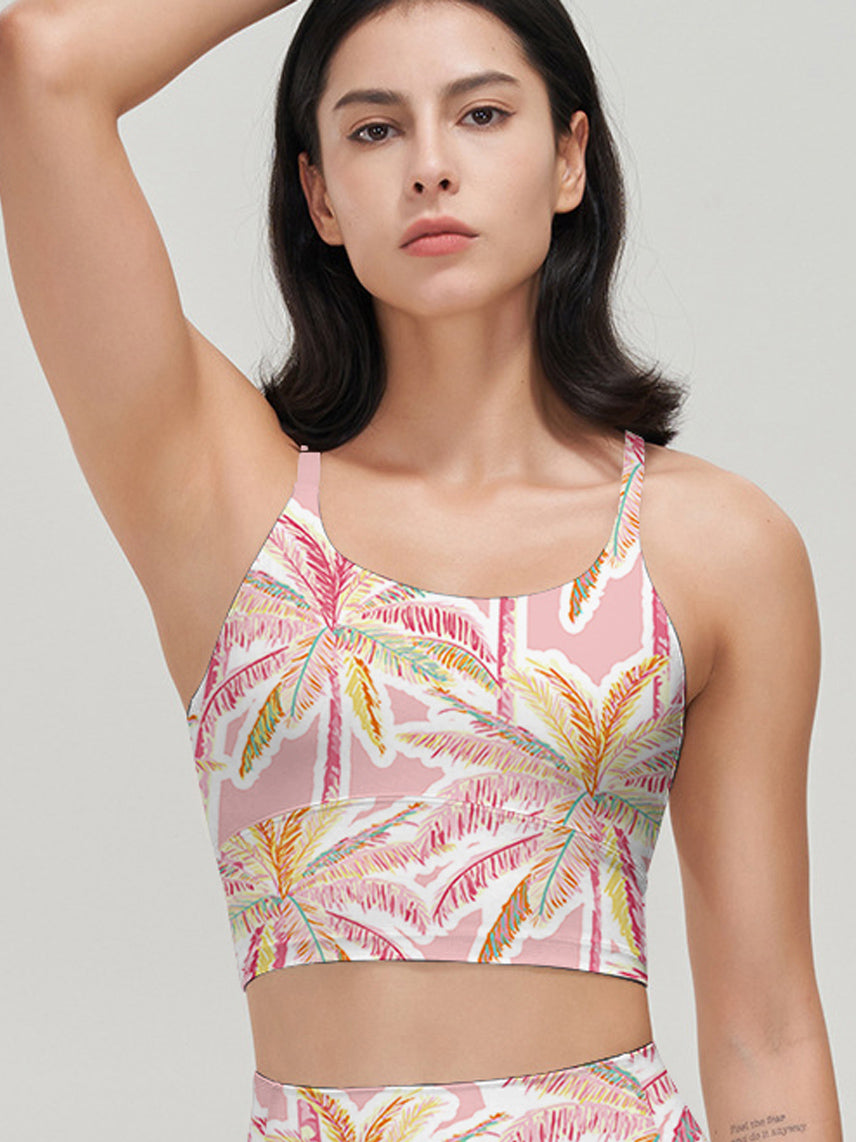 Botanical pink palm trees tank tops