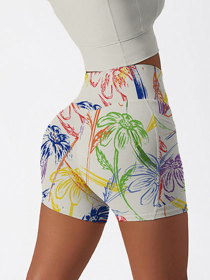 Flower abstract colorful paint chrysanthemum shorts