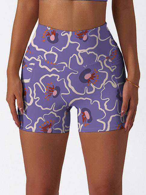 Colorful doodle hand drawn flower shorts