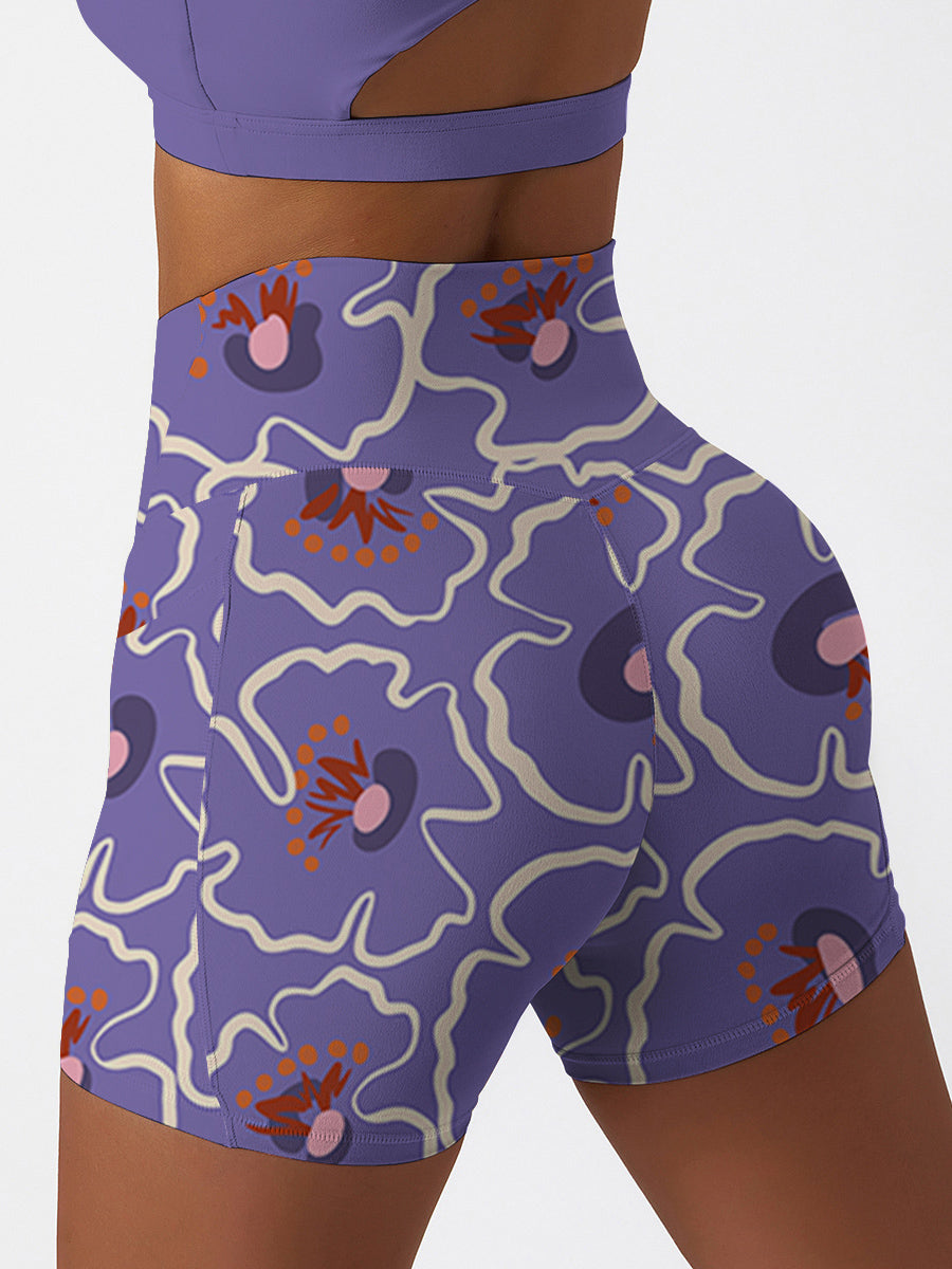 Colorful doodle hand drawn flower shorts