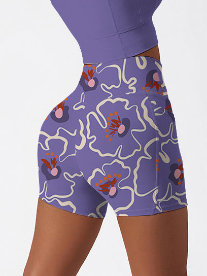 Colorful doodle hand drawn flower shorts