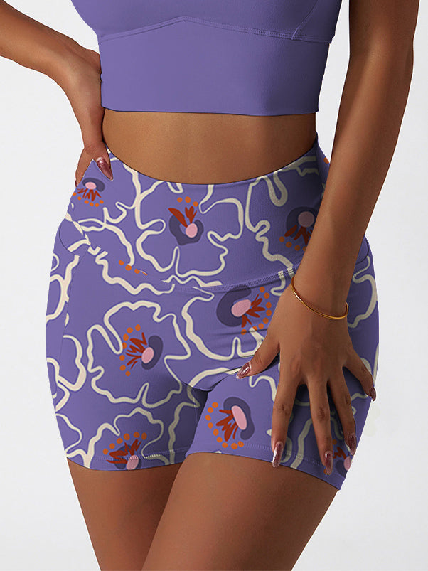 Colorful doodle hand drawn flower shorts