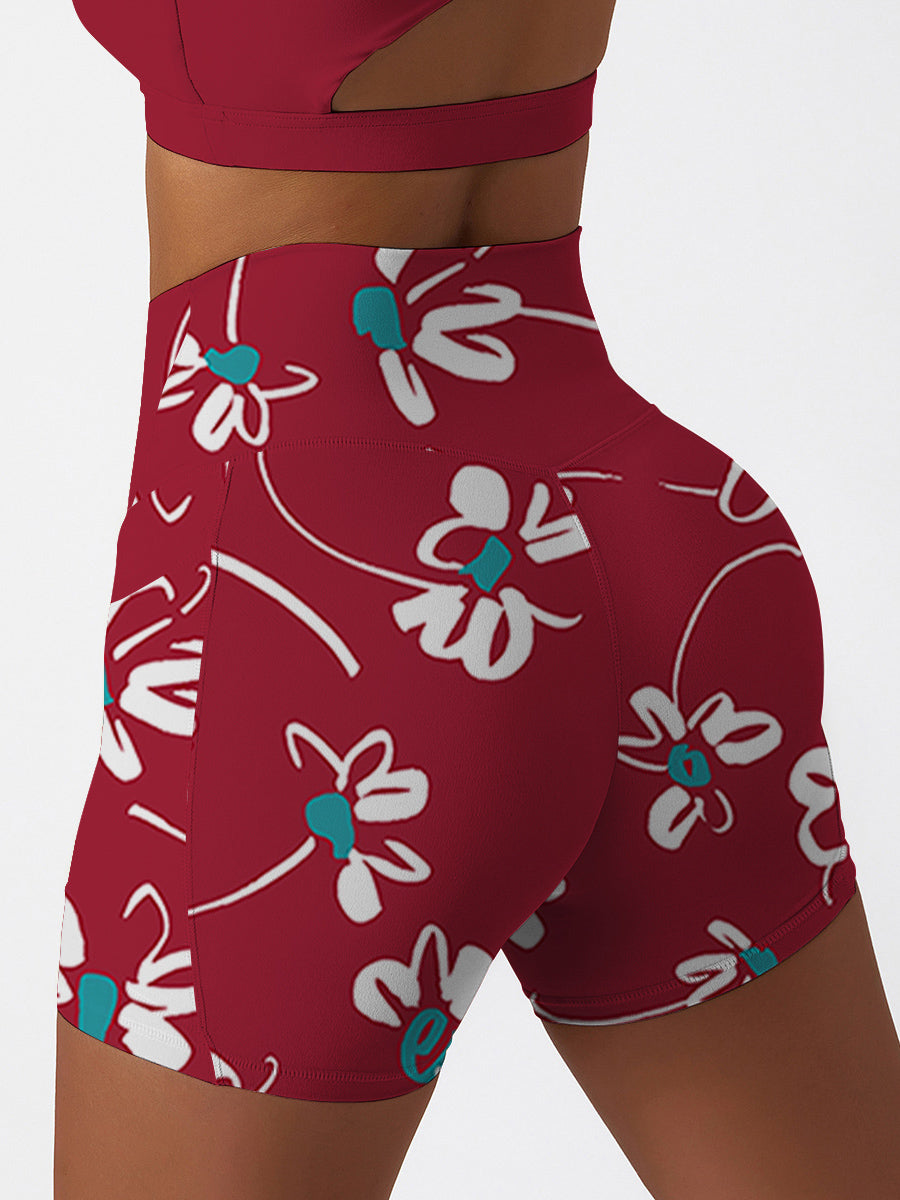 Flower painted line flowers red shorts