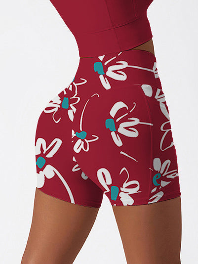 Flower painted line flowers red shorts