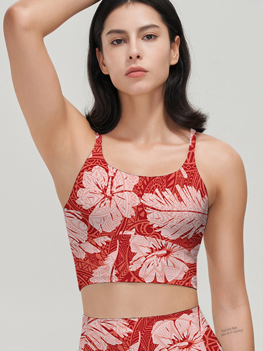 Flower hand painted hibiscus leaves tank tops
