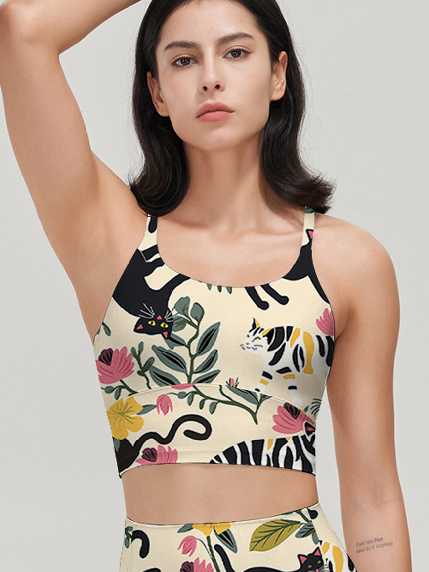 Animal cute black cats leaves tank tops