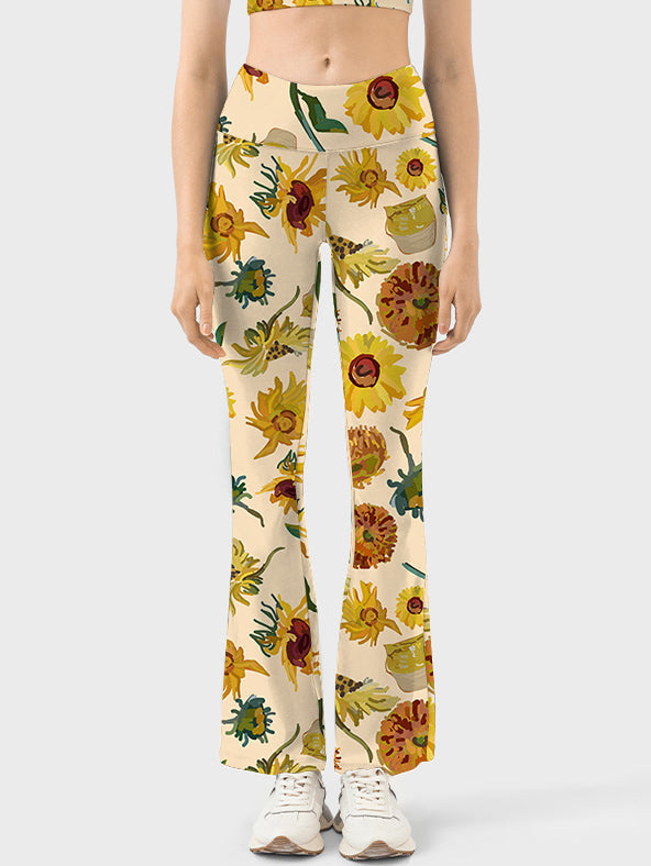 Flower painted sunflower flare leggings