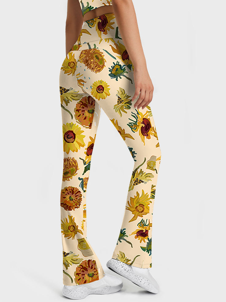 Flower painted sunflower flare leggings