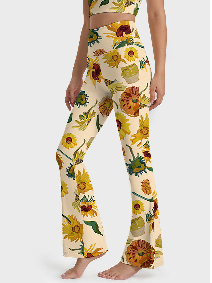 Flower painted sunflower flare leggings