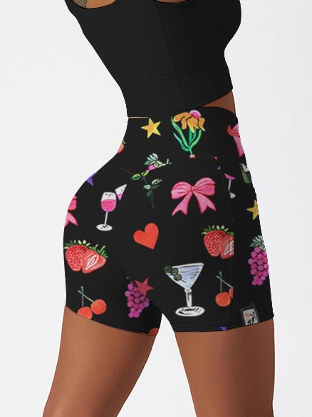 Cartoon hand drawn wine glass heart shape shorts