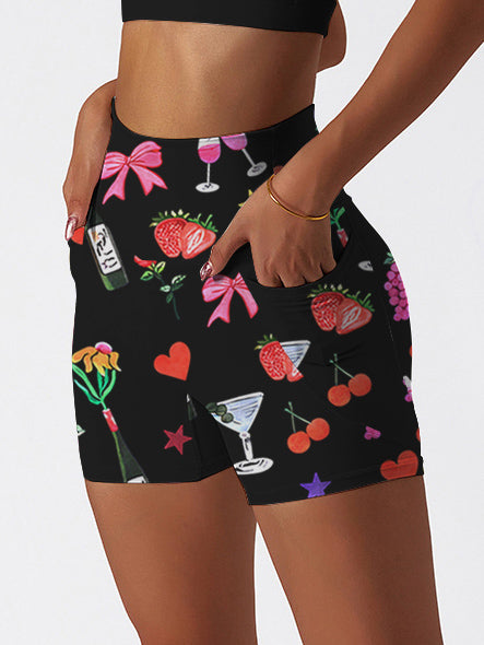 Cartoon hand drawn wine glass heart shape shorts