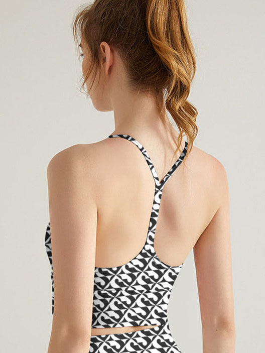 Black and white abstract emblem printed tank tops