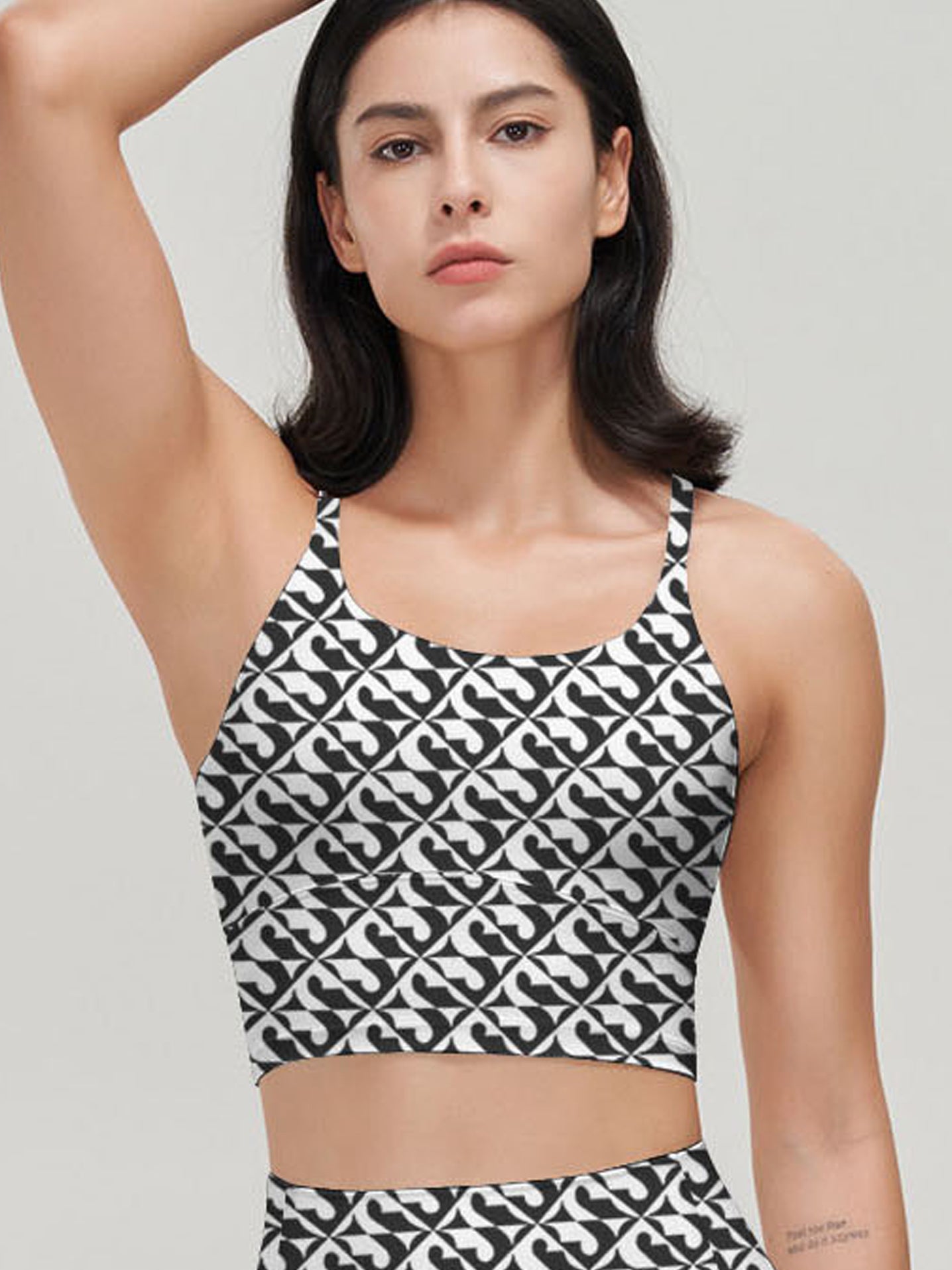 Black and white abstract emblem printed tank tops