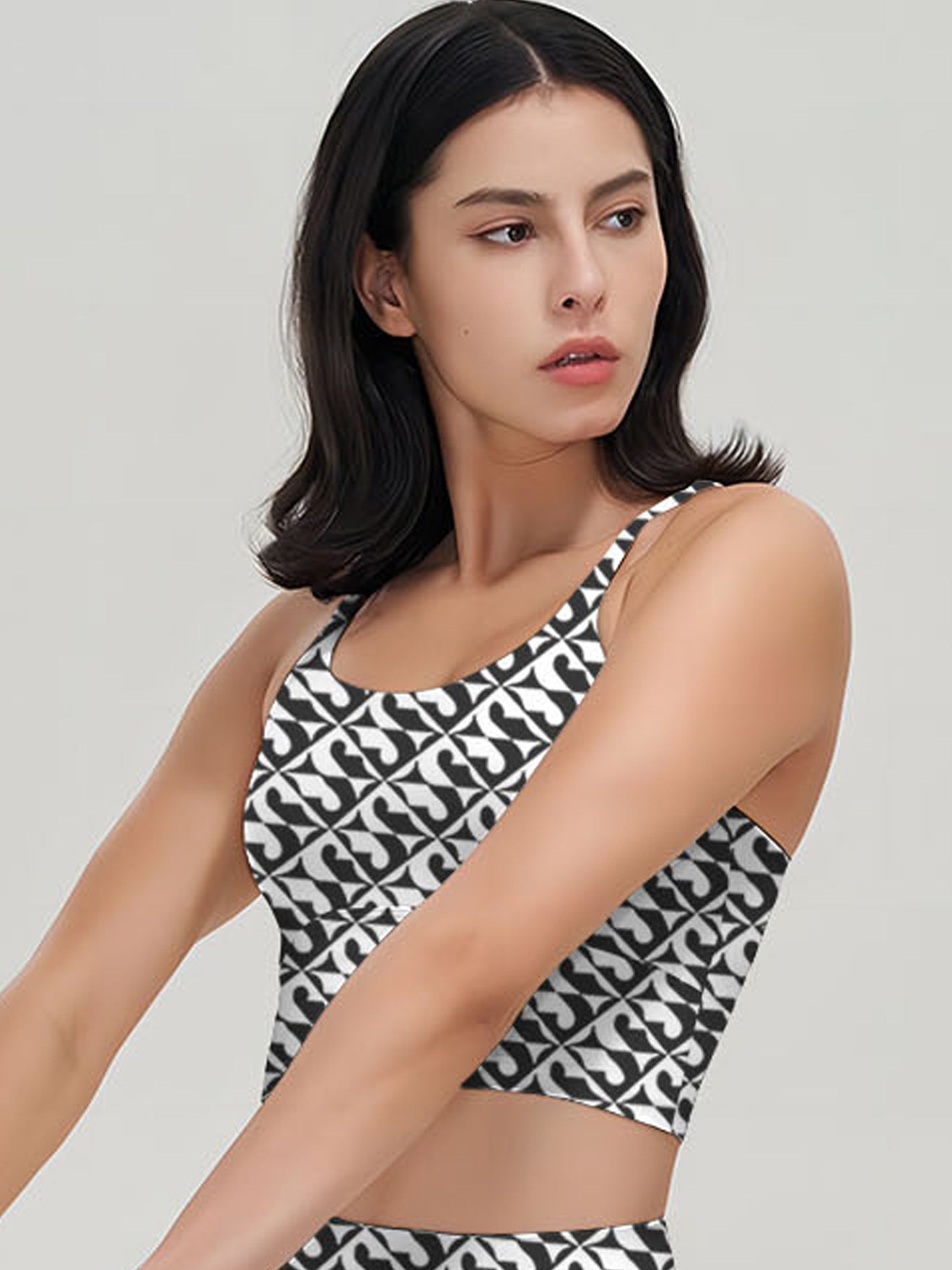 Black and white abstract emblem printed tank tops
