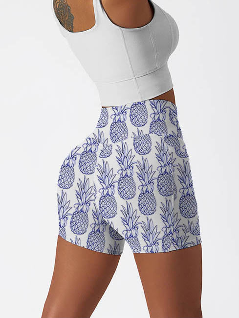 Fruit hand drawn sketches pineapple white shorts