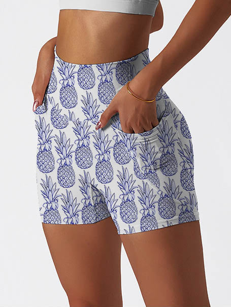 Fruit hand drawn sketches pineapple white shorts