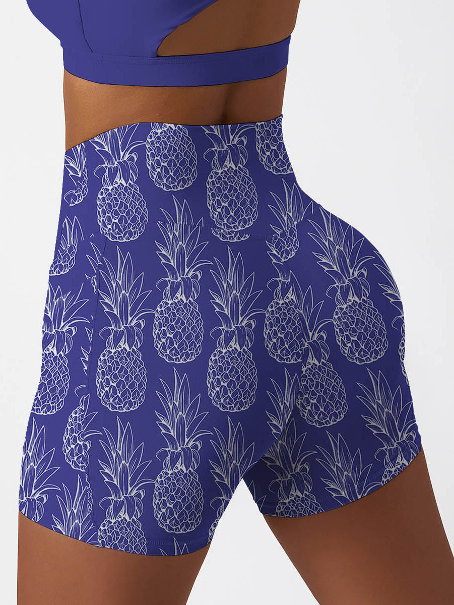 Fruit hand drawn sketches pineapple purple shorts