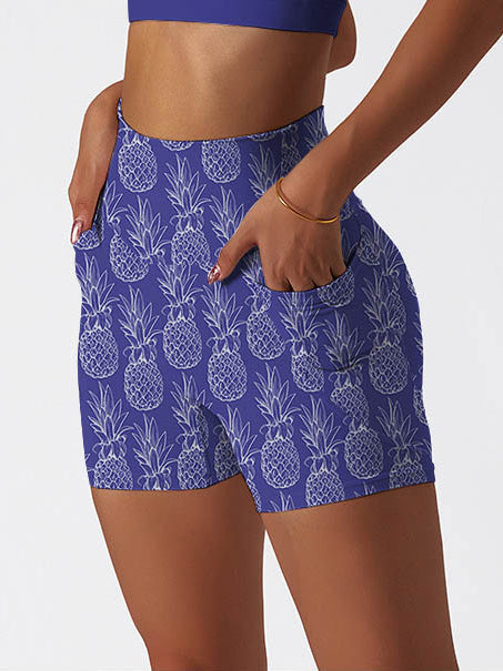 Fruit hand drawn sketches pineapple purple shorts