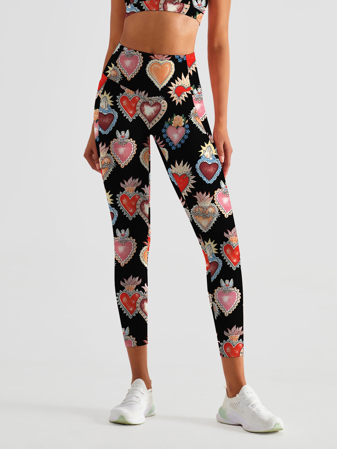 Multicolor love gemstones black leggings