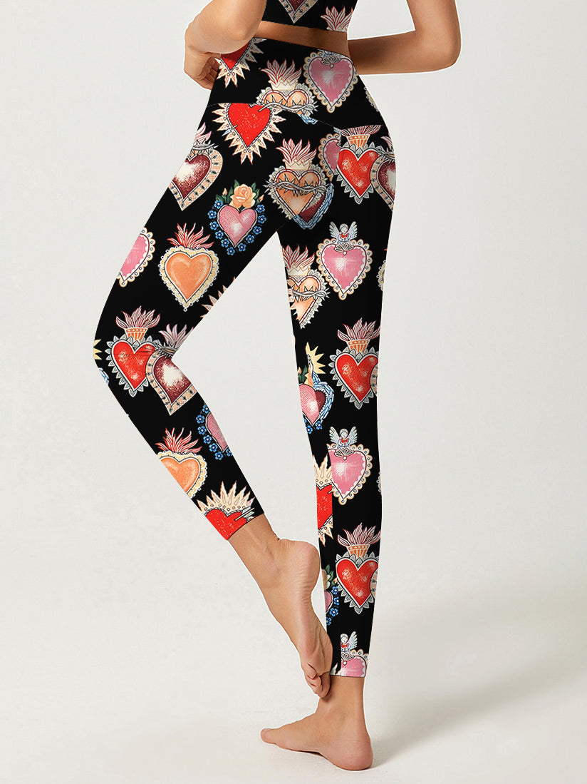 Multicolor love gemstones black leggings