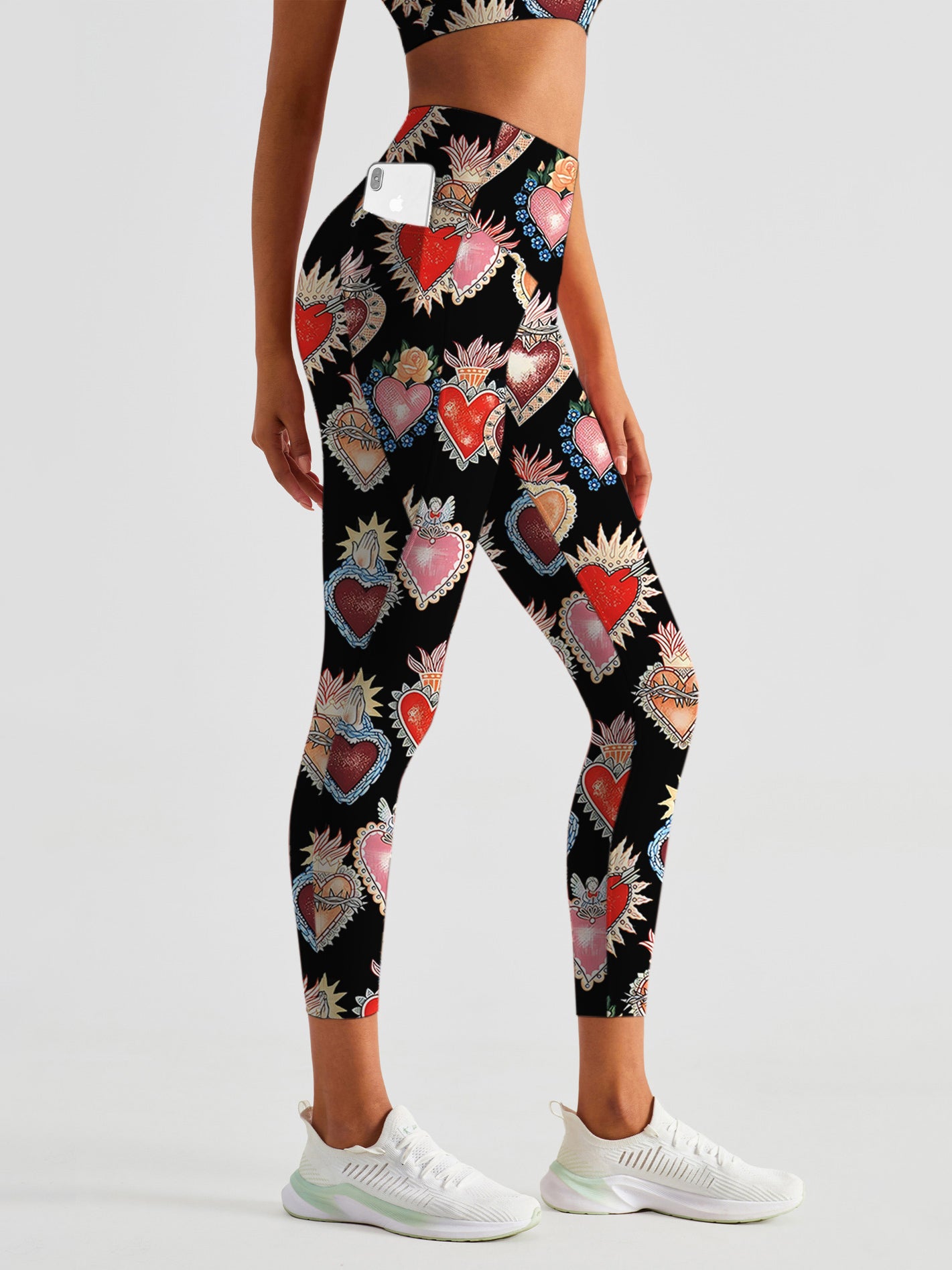 Multicolor love gemstones black leggings