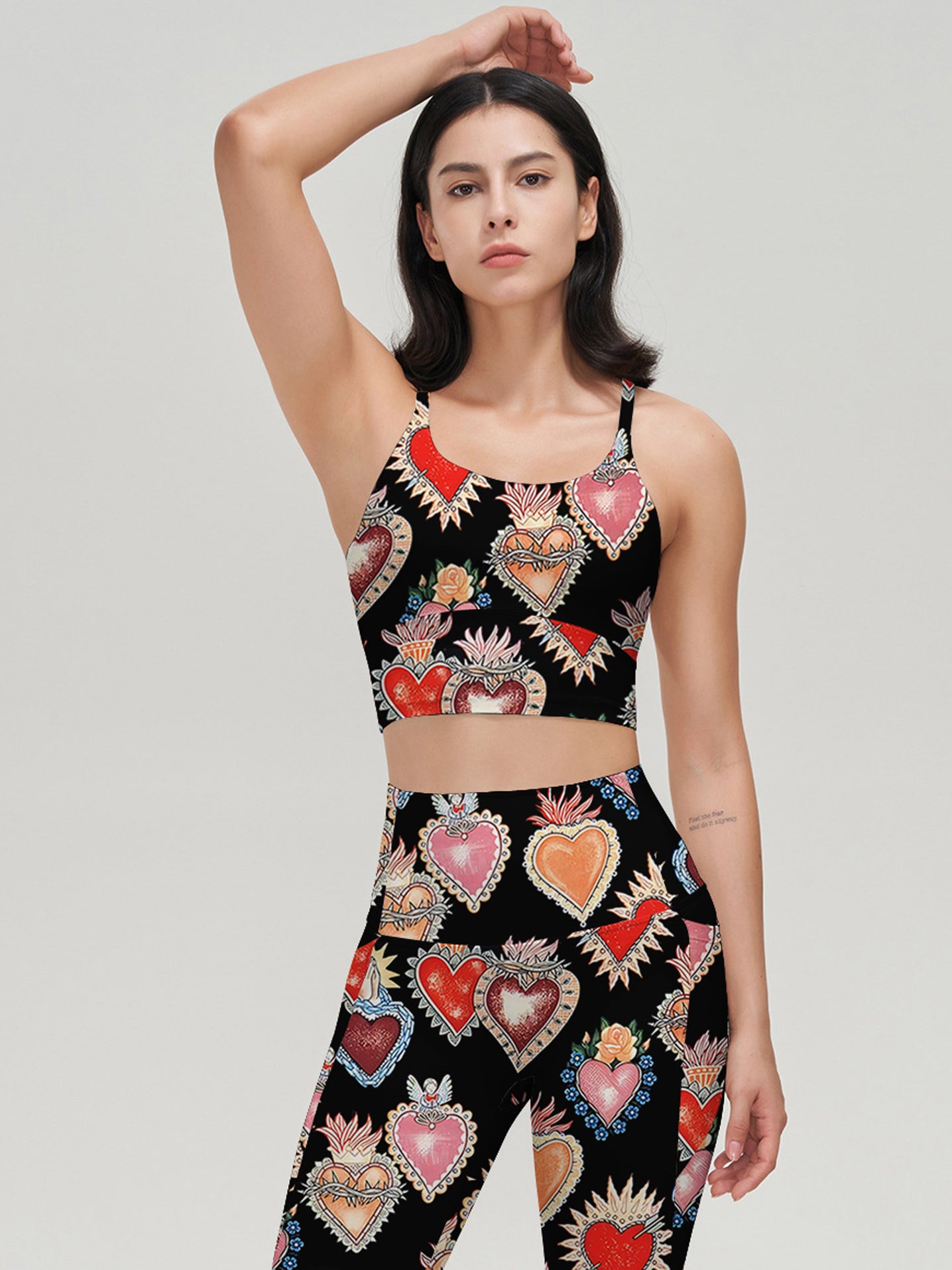 Multicolor love gemstones black leggings
