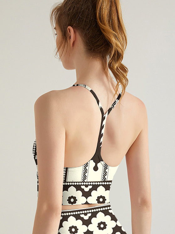 Flower black line colorblock floral print tank tops
