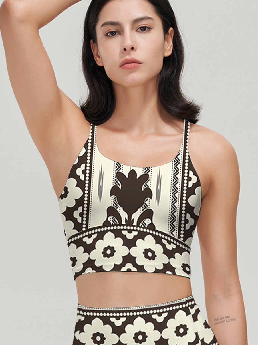 Flower black line colorblock floral print tank tops