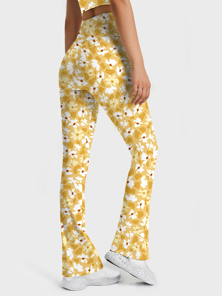 Flower yellow ditsy flower flare leggings