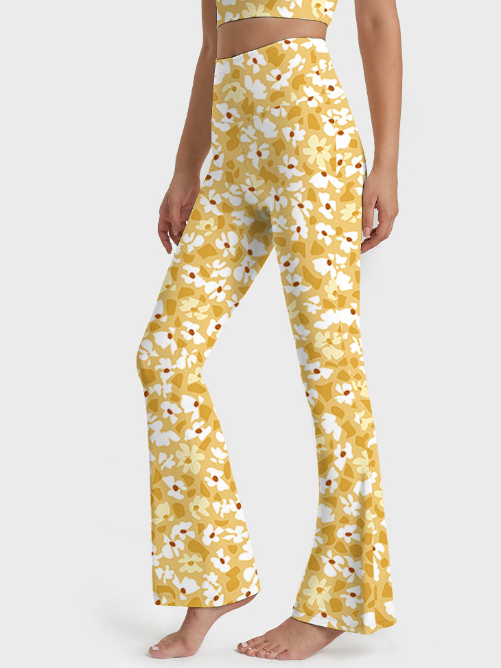 Flower yellow ditsy flower flare leggings