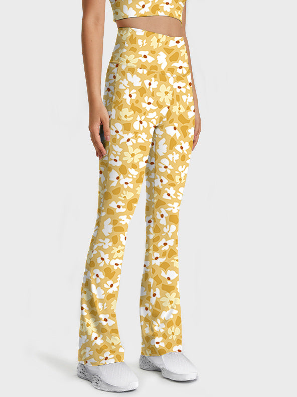 Flower yellow ditsy flower flare leggings