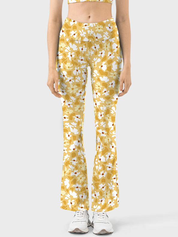 Flower yellow ditsy flower flare leggings