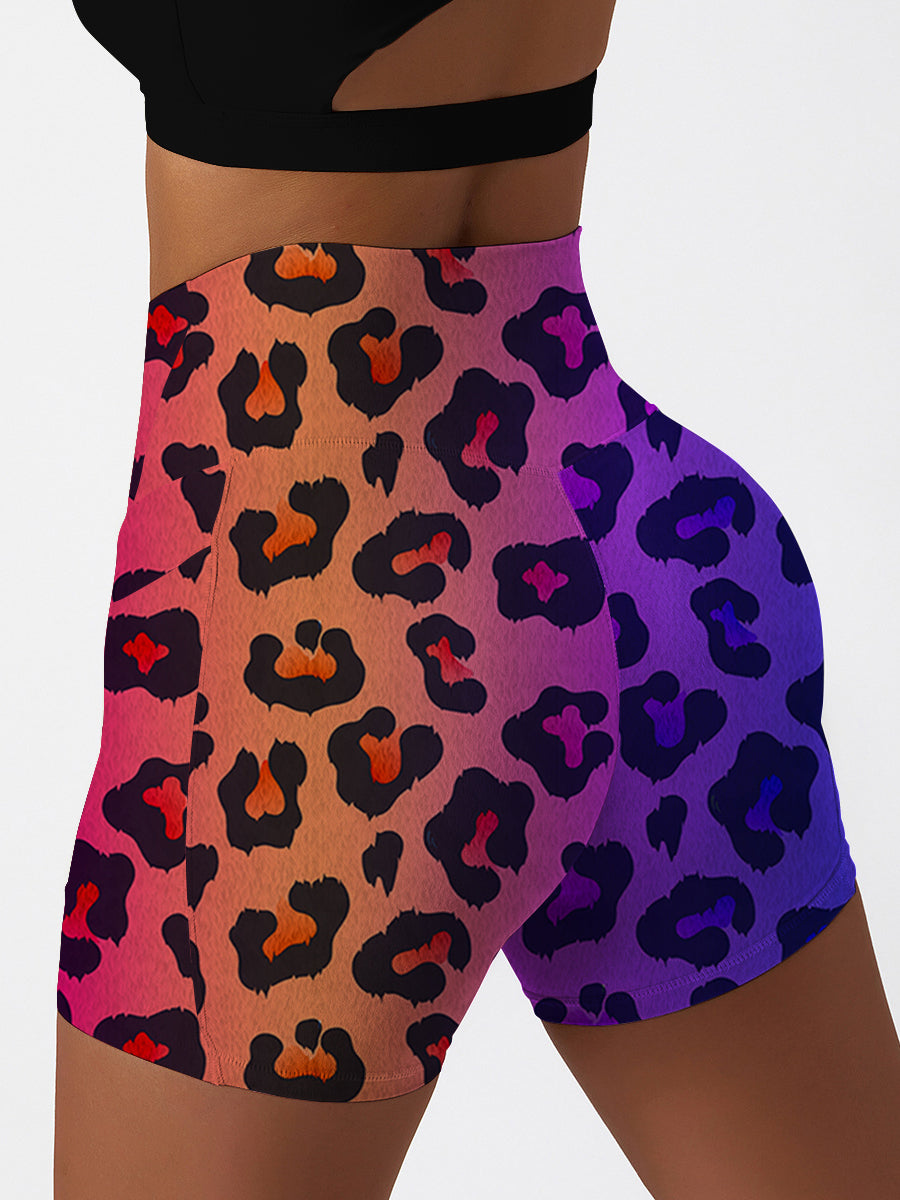 Animal leopard contrast gradient print shorts