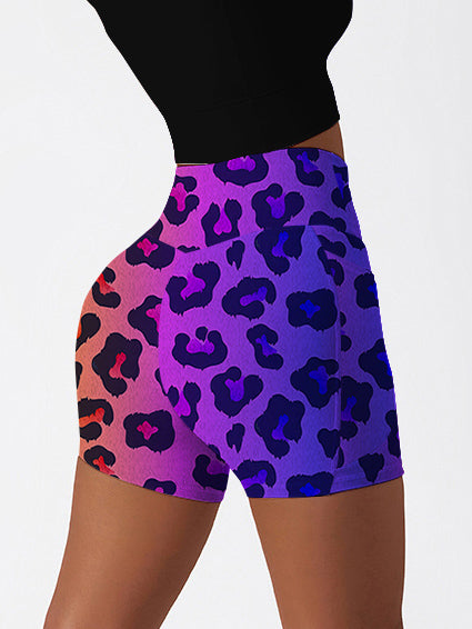 Animal leopard contrast gradient print shorts