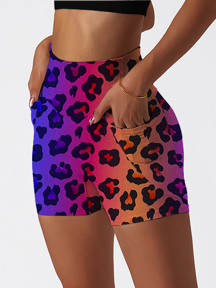 Animal leopard contrast gradient print shorts