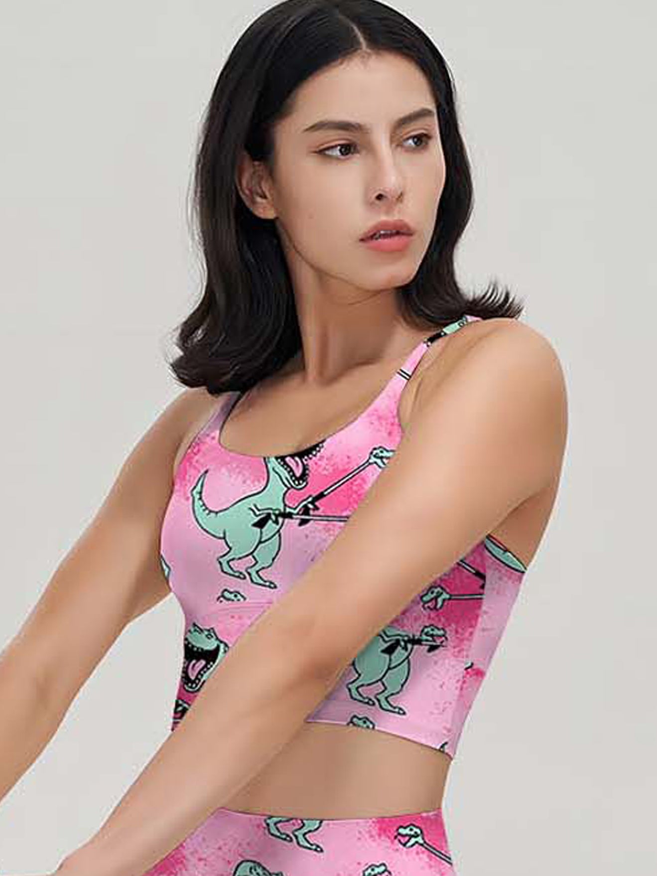 Cartoon crazy dinosaur pink tank tops