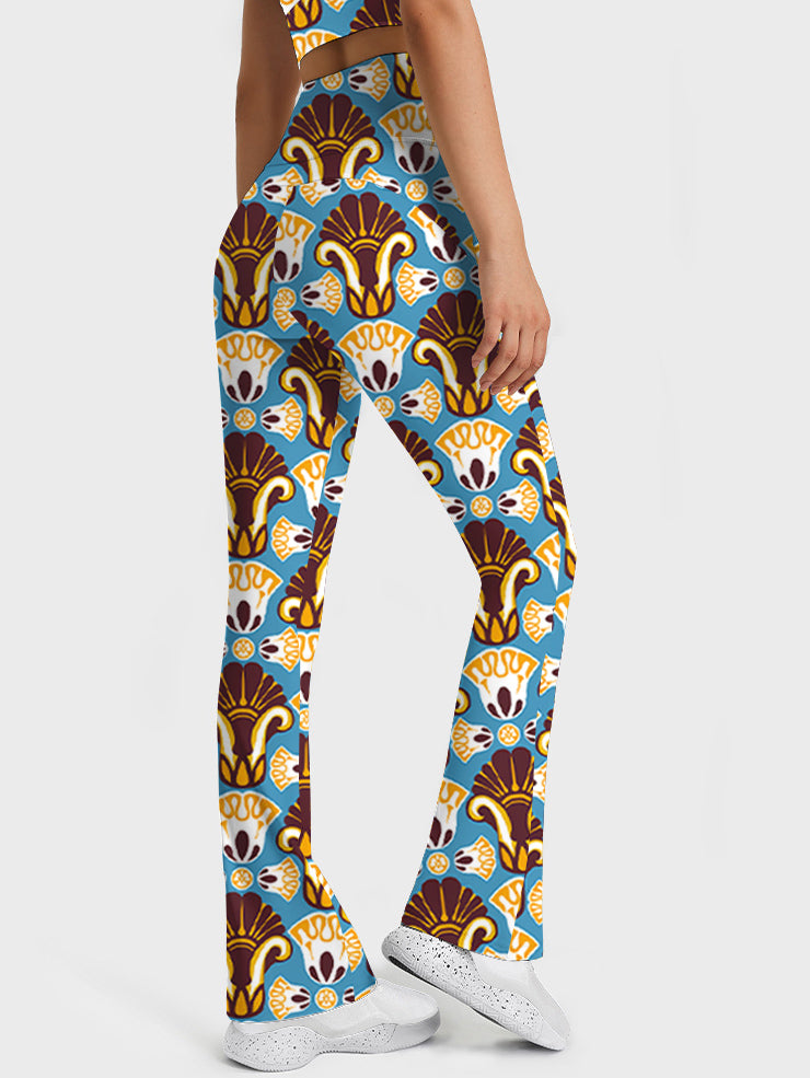 Vintage flower wallpaper brown style flare leggings