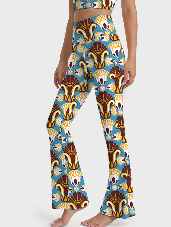 Vintage flower wallpaper brown style flare leggings