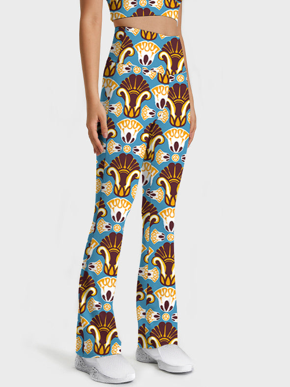 Vintage flower wallpaper brown style flare leggings