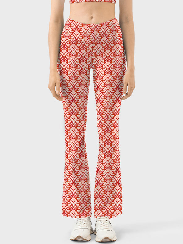 Art coral and pink fabric seamless flare leggings