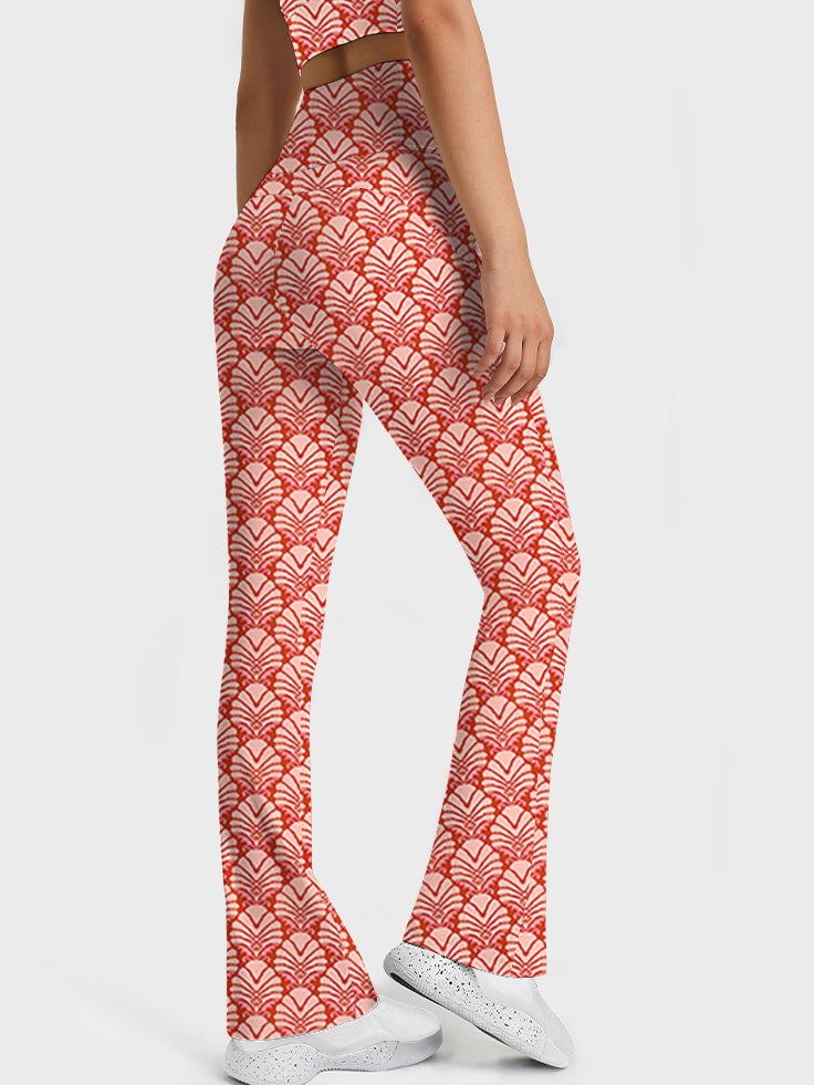 Art coral and pink fabric seamless flare leggings
