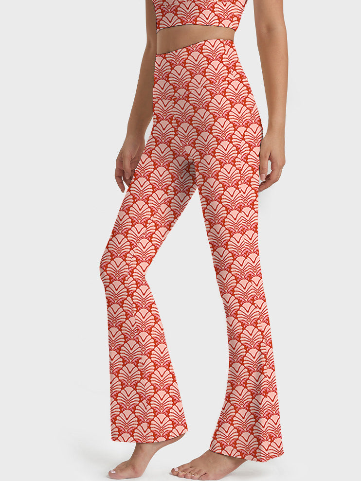 Art coral and pink fabric seamless flare leggings