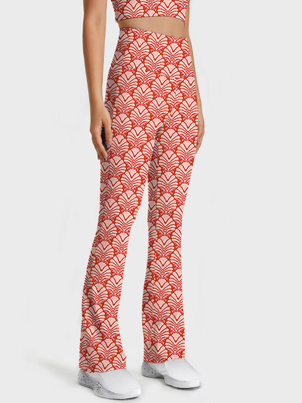 Art coral and pink fabric seamless flare leggings